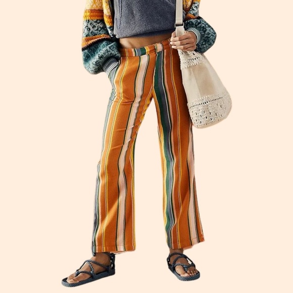 Free People Pants - Free People La Paz Orange Striped Crop Pants Size 6